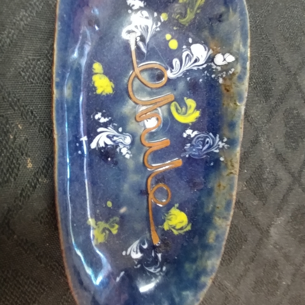 Blue Space Enameled Brass Dresser Tray